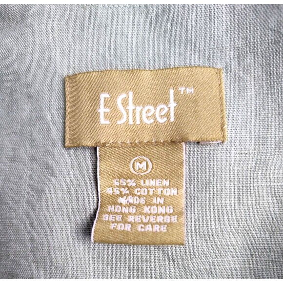 E Woman Linen Cotton Sleeveless Shirt Dress Green Shift Sz M Medium Midi Buttons - Picture 5 of 11